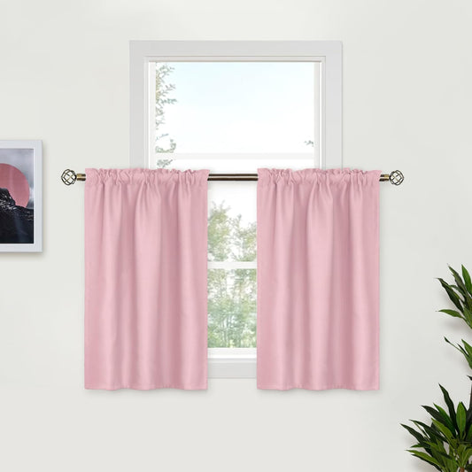 BGment Baby Pink Blackout Curtains 36 Inch Length for Short Window - Small Drapes Thermal Insulated with Rod Pocket Privacy for Cafe Kitchen Bathroom Girl Bedroom, 34 x 36 Inch, 2 Pnels