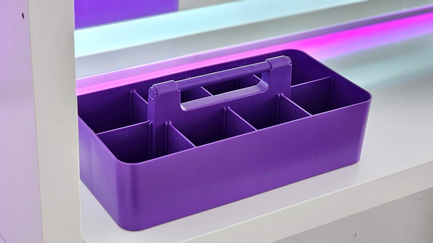 2 PACK Portable DIY 8 Dividers Durable Plastic Tote Tool & Supply Cleaning Caddy with Handle Made In USA (Royal Purple)