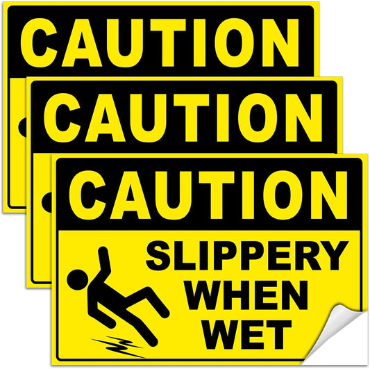 Caution Slippery When Wet Stickers, 4x6 Vinyl Decals, Caution Wet Floor Sign, 3 Pack