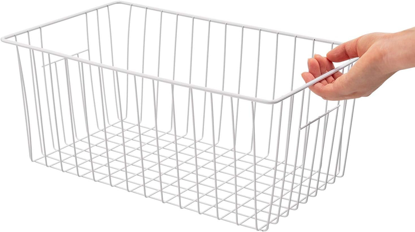Large Wire Storage Baskets Freezer Organizer Baskets, Farmhouse Metal Wire Baskets Bins, Household Storage Basket with Handles for Kitchen, Cabinets, Pantry, 4 Packs (16" (L) x 9.8 (W) x 7" (H))