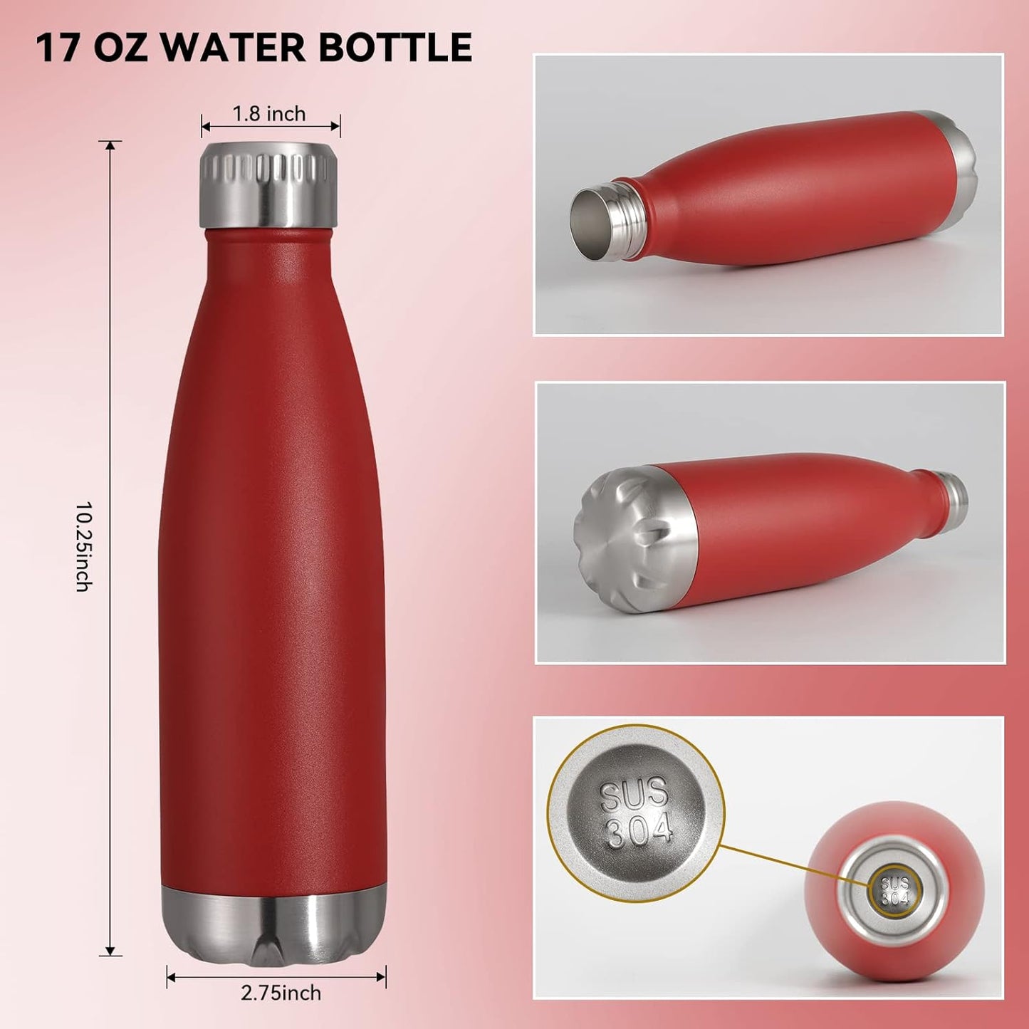 VEGOND 17oz Stainless Steel Water Bottles Bulk, Reusable Metal Sports Water Bottle Keeps Drink Hot and Cold, BPA Free Double Wall Vacuum Cola Shape Insulated Water Bottles for Camping Gym, 8 Pack
