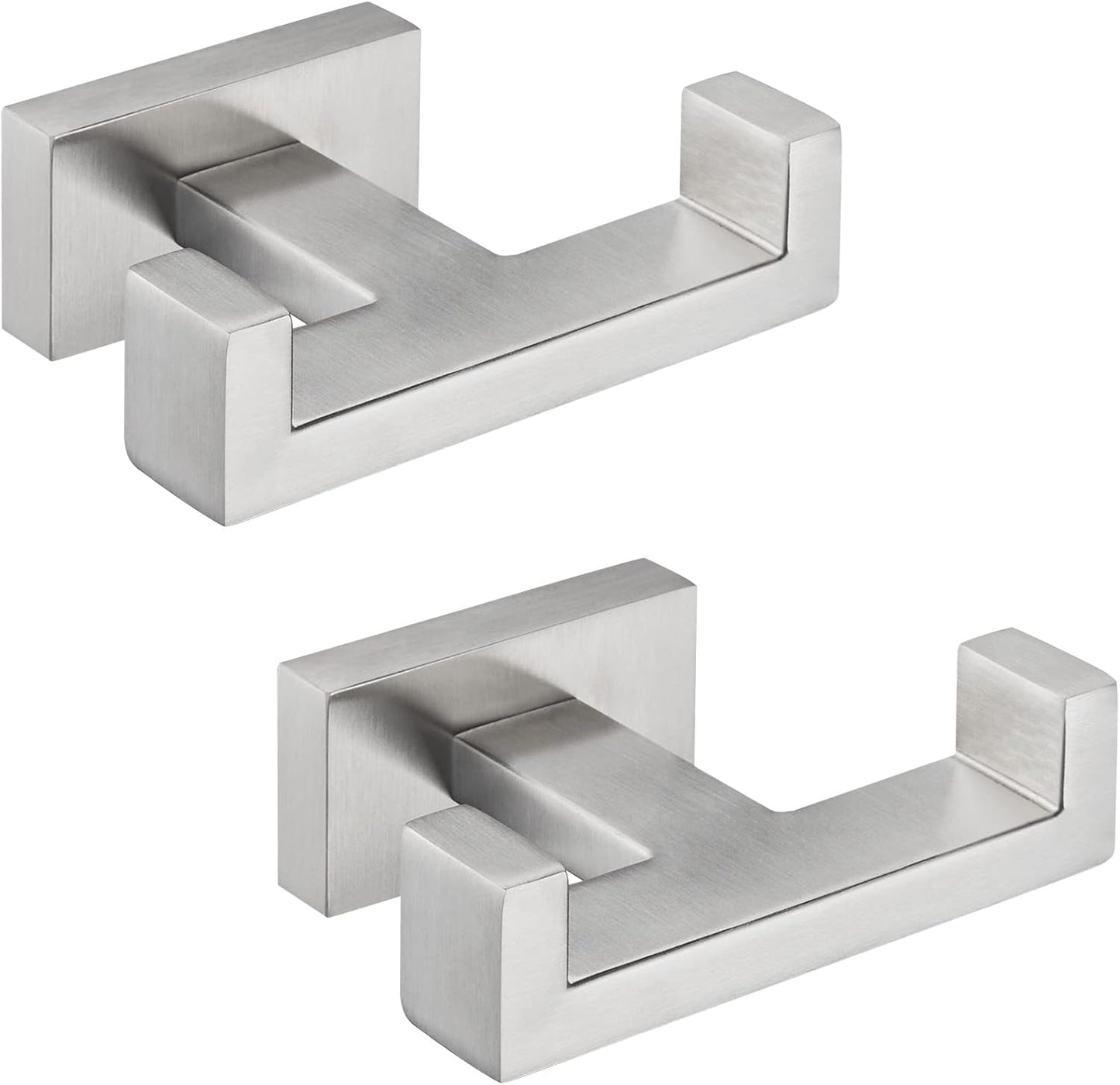 Angle Simple Bathroom Double Hook 2 PCS, SUS304 Stainless Steel Hand Towel Holder, Bath Towel Hanger, Modern Robe Hook for Wall, Brushed Nickel