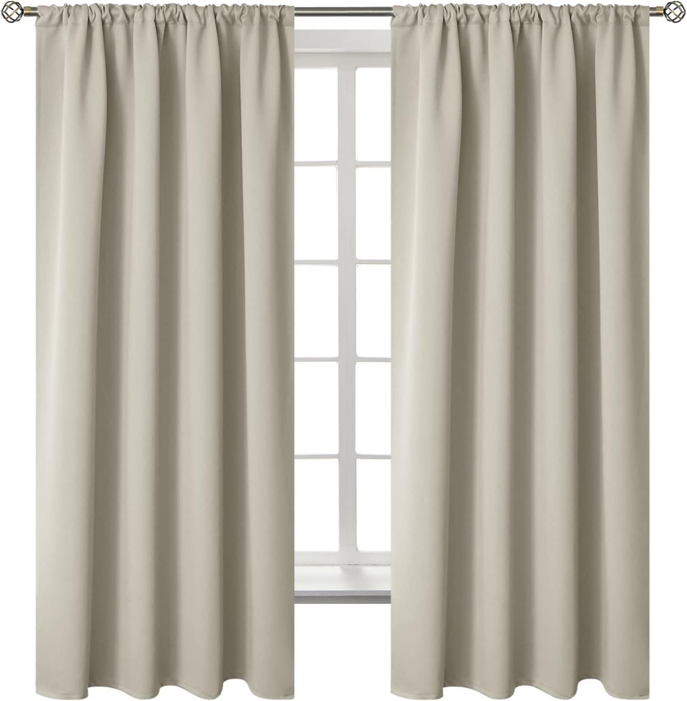 BGment Rod Pocket Blackout Curtains for Bedroom - Thermal Insulated Room Darkening Curtain for Living Room, Light Camel, 52 x 63 Inch, 2 Panels