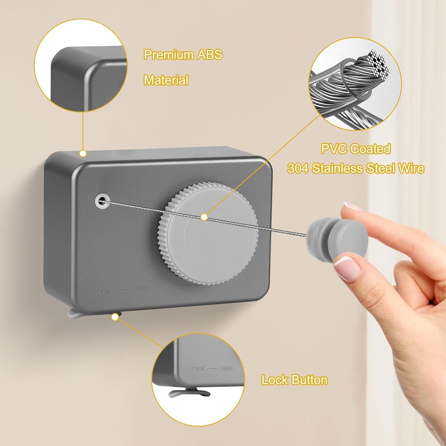 Retractable Clothesline Indoor/Outdoor, Anti-Sag for Drying Clothes Line Retracting Indoor/Outdoor, We Equipped This 13.8 Fts Laundry line Retractable with 4 Large Clips