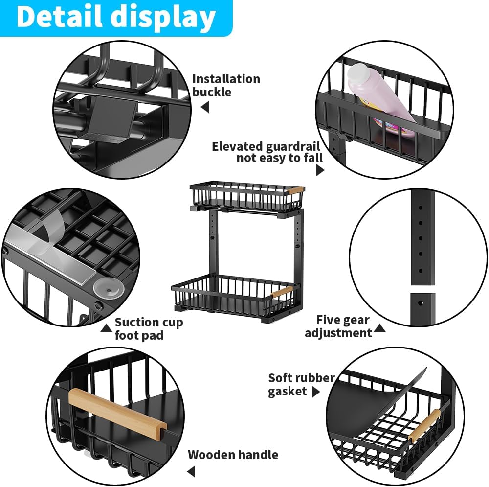 Under Sink Organizer, 2 Tier Under Sink Organizers and Storage, Metal Slide out Pull out Cabinet Organizer ，2 Pack Sliding Drawer Organizer for Kitchen Bathroom Pantry