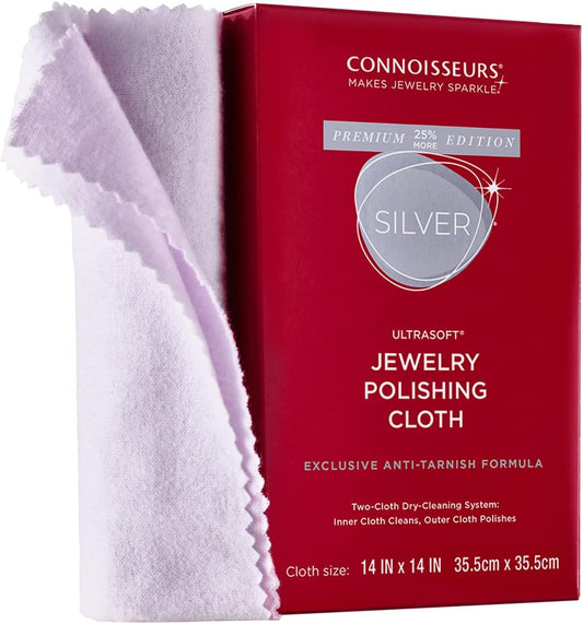 CONNOISSEURS Premium Edition Extra Large Polishing Cloth for Silver Jewelry - Ultrasoft Fabric with Anti-Tarnish Formula - 14x14 Inches