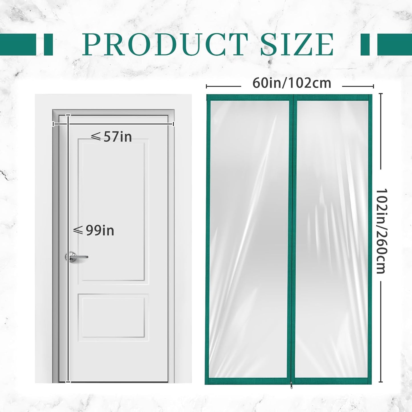 Amylove Zipper 60 x 102 Inch Dust Barrier Kit Construction Door Barrier 5 x 8.5 ft Reusable Plastic Curtain Cover Containment Standard Doorway Temporary Wall Screen Green Sheeting for Bathroom Hallway