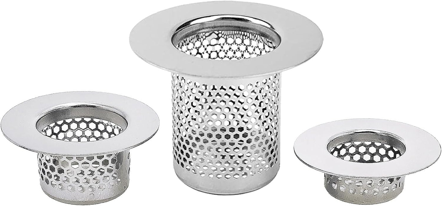 Bathroom Drain Strainers (Set of 3 Sizes), Hair Catcher for Bathroom Sink Bathtub Shower Floor Drain, Stainless Steel Filter Trap Fit Drain Hole from 1.2” to 2.17”