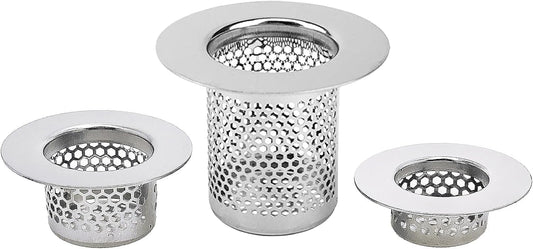 Bathroom Drain Strainers (Set of 3 Sizes), Hair Catcher for Bathroom Sink Bathtub Shower Floor Drain, Stainless Steel Filter Trap Fit Drain Hole from 1.2” to 2.17”