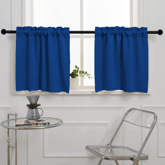 Pickluc Cafe Curtain (Half Window Tier Curtain) 36 Inches Long, Rod Pocket Kitchen Curtain, Short Blackout Curtain for Small Window, 2 Panels, 30" Wide and 36" Length, Blue