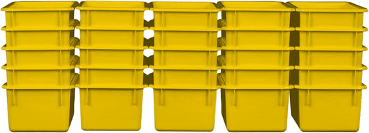 Wood Designs Cubby Storage Bin, Heavy Duty Plastic Containers for Kids Yellow Cubby Tray Set of 25