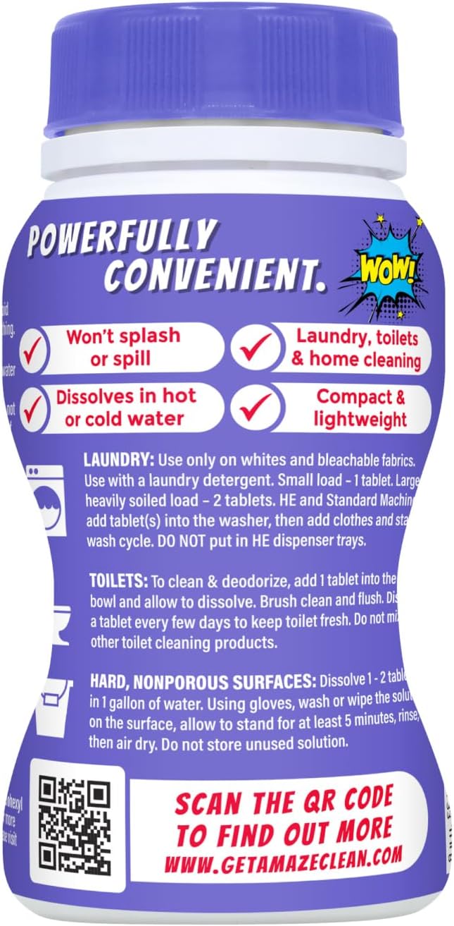 AMAZE Ultra Concentrated Bleach Tablets [32 tablets] - Lavender Scent - for Laundry, Toilet, and Multipurpose Home Cleaning. No Splash Liquid Bleach Alternative
