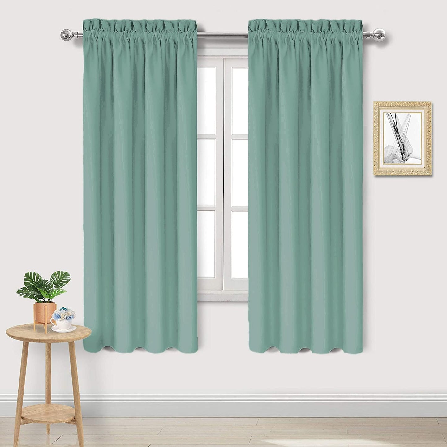 DWCN Blackout Curtains for Living Room Thermal Insulated, Energy Saving & Noise Reducing Bedroom Curtains, Sage Green, W 38x L 63 Inch, Set of 2 Rod Pocket Curtain Panels