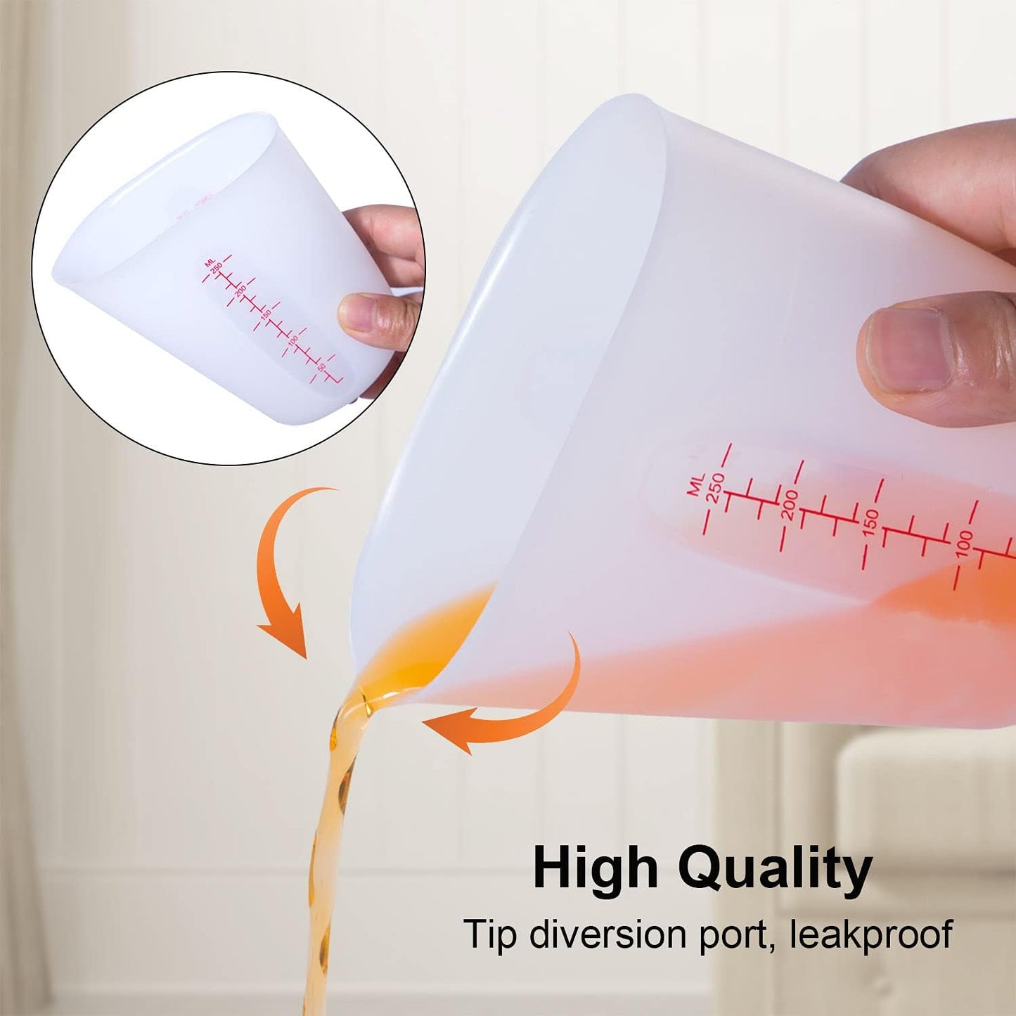 Silicone Measuring Cups, 500ml & 250ml Large Flexible Mixing Cups, 2 Cups Pour Baking Cups for Epoxy Resin, DIY, Jewelry Making, Cooking