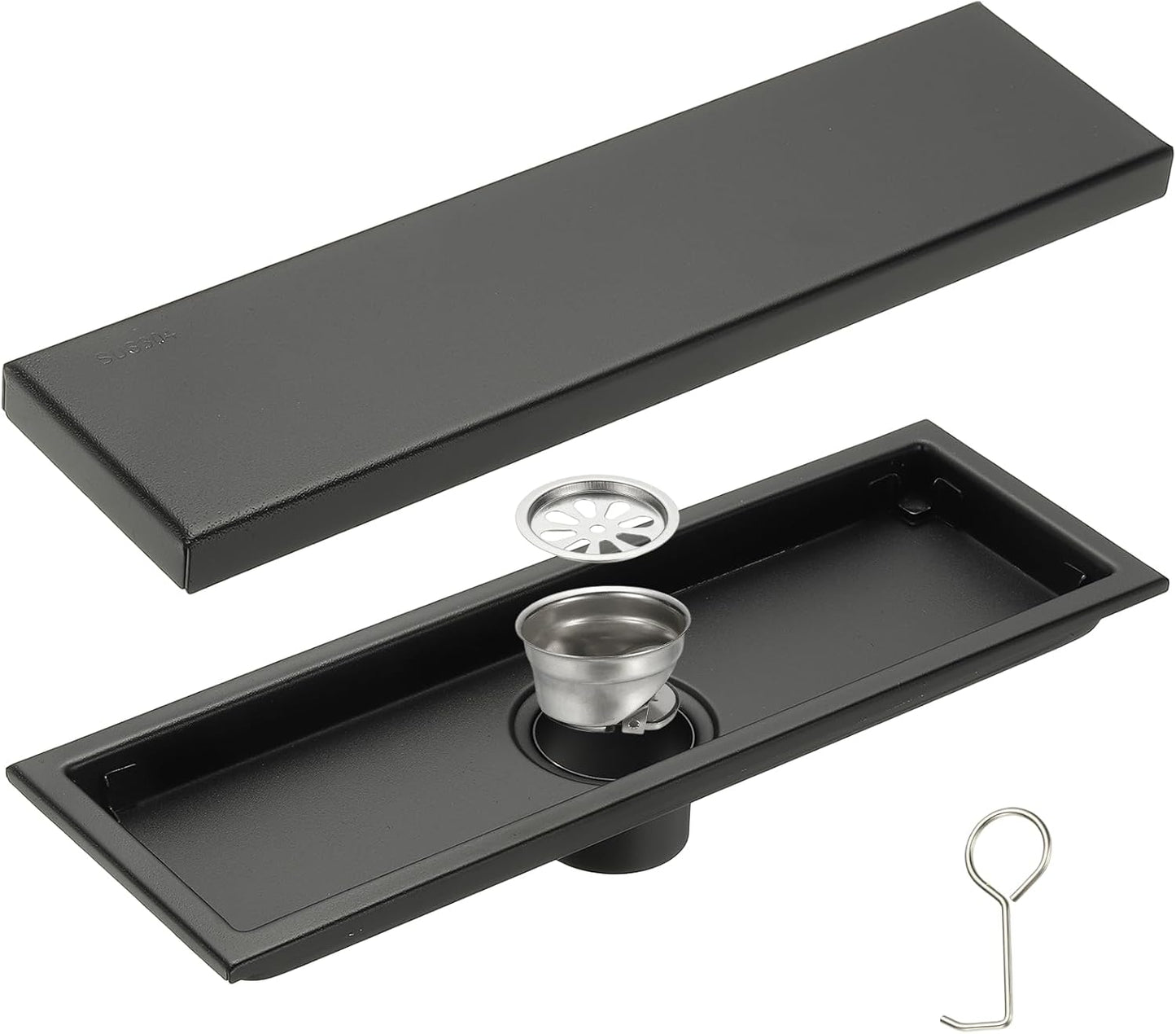 uxcell Rectangular Shower Drain, Brushed 304 Stainless Steel Odor-Proof Floor Drain Linear Shower Drain Hair Catcher for Bathroom Kitchen and Laundry Room(12 Inch, Black)