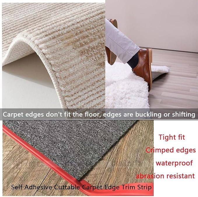 Self Adhesive Carpet Transition Strip with Edge Trim, Designed for Seamless Transitions from Carpet to Tile or Vinyl Floors, Perfect for Doorways.(Black,60ft)