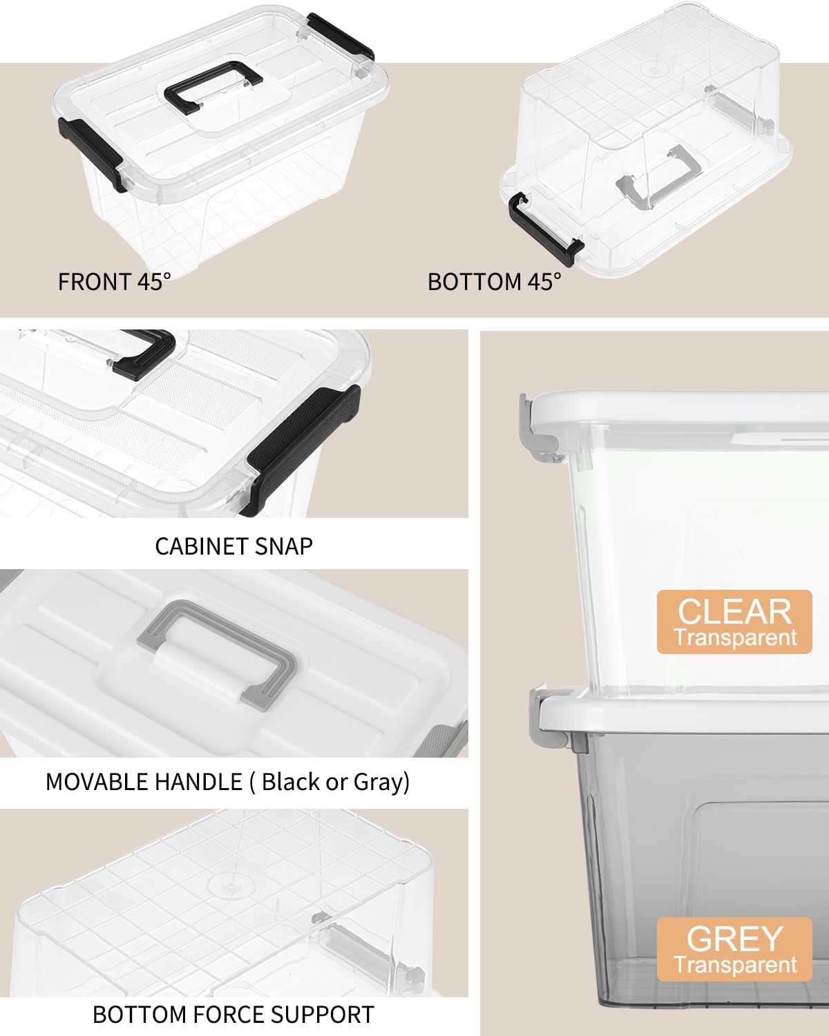 NUMIFUN Plastic Storage Bins with Lids 6 Pack Storage Organizer, 7 Quart Stackable Storage Bins with Buckle-Up Latches and Handle easy for Home Office Pantry Organization, Clear Lids