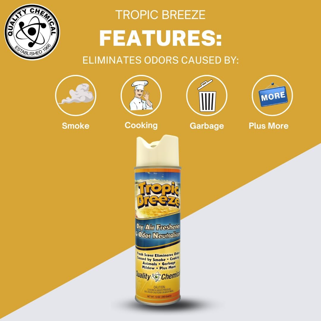 Quality Chemical Tropic Breeze - The Most Powerful Dry Air Freshener and Odor Eliminator - Best Room Deodorizer and Air Spray for a Fresh and Clean Home 10 oz Can (Pack of 12)