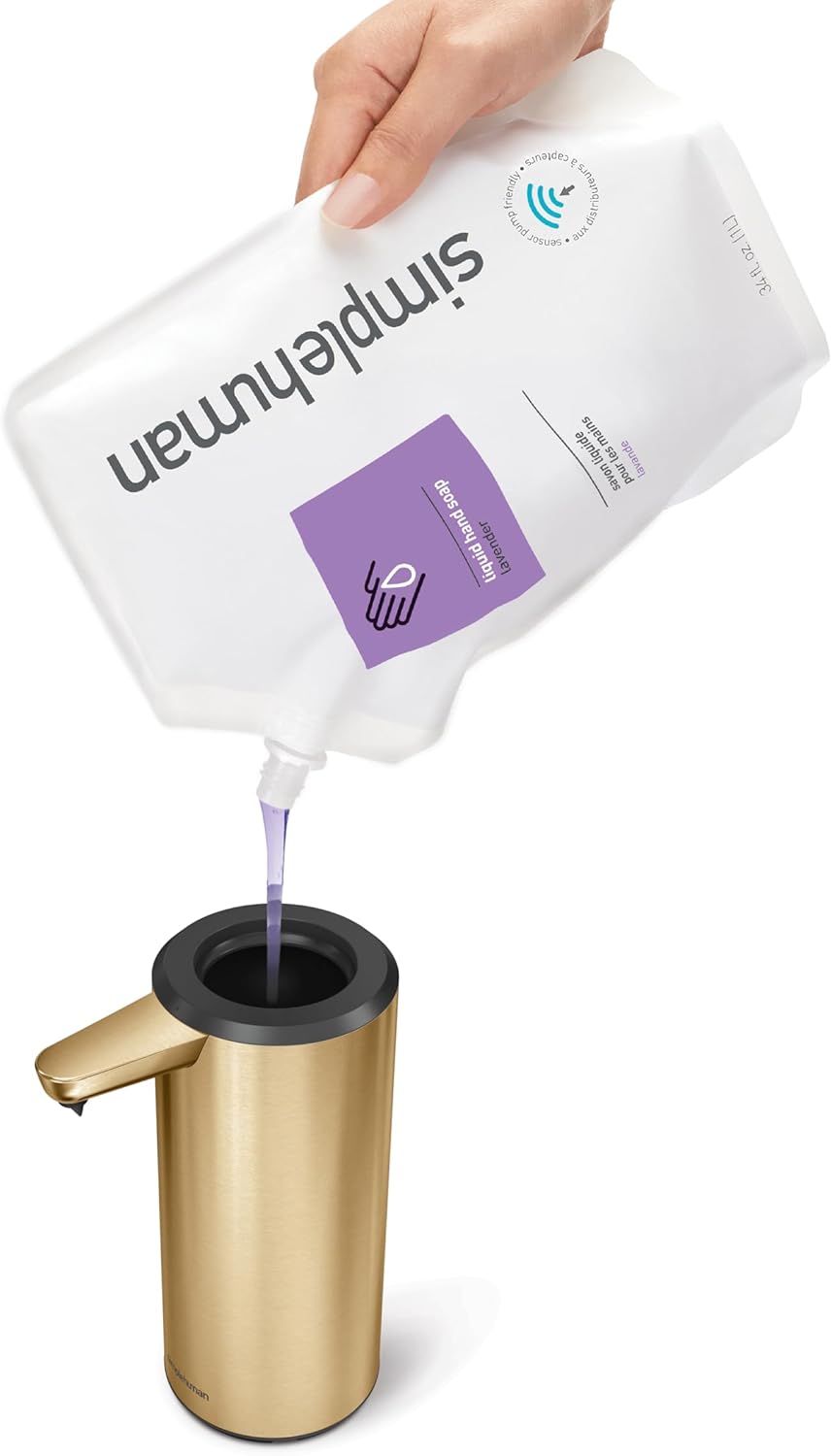 simplehuman 9 oz. Touch-Free Automatic Rechargeable Sensor Pump, Brass Stainless Steel, New