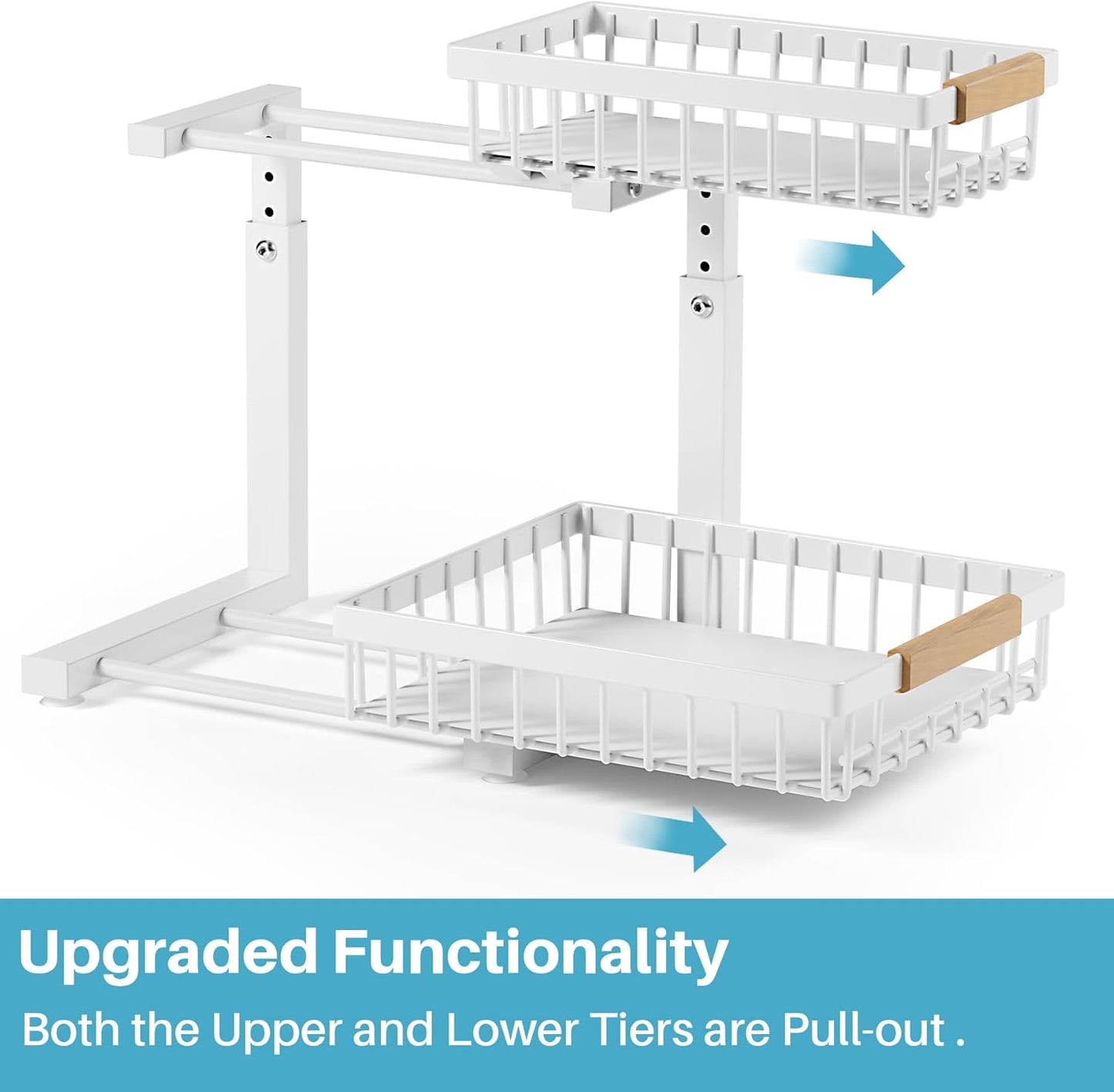 1 Packs Under Sink Organizer,Small Shelf for narrow spaces,2 Tiers Pull Out Under Cabinet Organizer,Adjustable Height,Slide Out Thickened Metal Under White