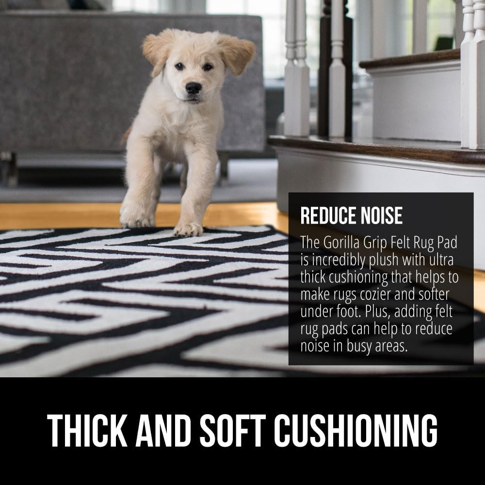 GORILLA GRIP Felt and Natural Rubber Stay in Place Slip Resistant Rug Pad, 1/4in Thick, 2x10 FT Protective Padding Under Area Rugs, Cushioned Gripper Pads, Carpet Runners, Hardwood Floors Protection