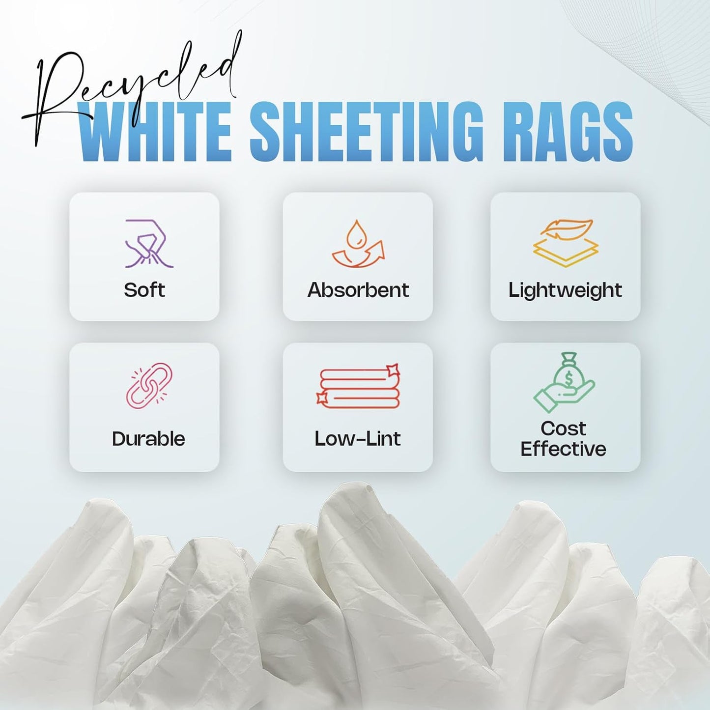 Recycled White Sheeting Cleaning Rags (600 lbs. Pallet 24x25 lbs. Box) – Lint Free White Cotton Cloths for Manufacturing | Automotive | Janitorial | Shop Rags Bulk - Multipurpose