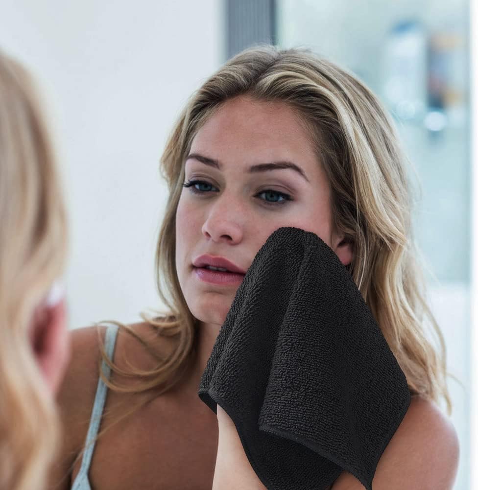 Orighty Microfiber Washcloths Bulk Towels Set 100 Pack, Highly Absorbent and Soft Feel Face Cloths, Multi-Purpose Wash Cloths & Hand Towels for Bathroom, Hotel, Spa, and Gym, 12x12 Inch, Black