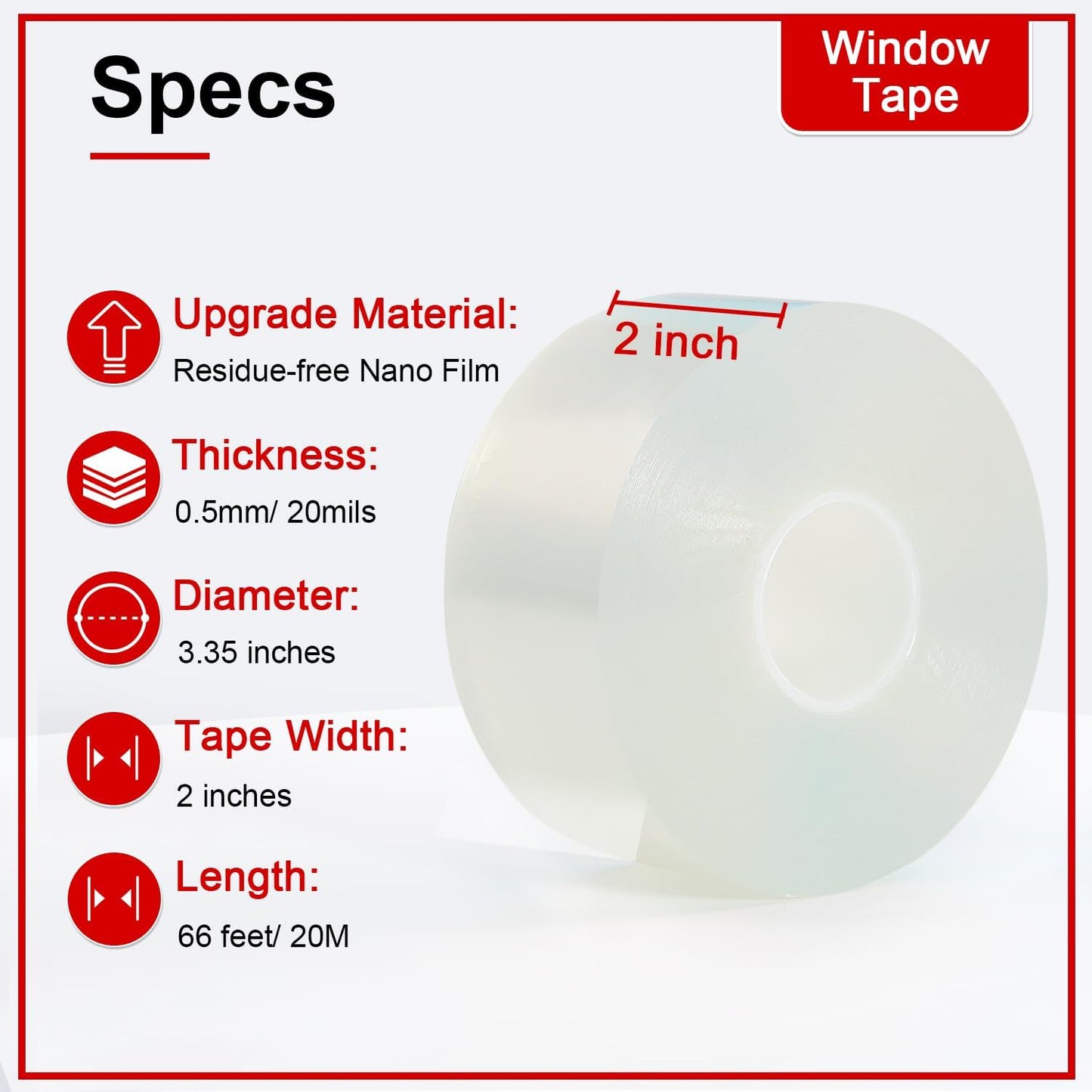Transparent Window Weather Sealing Tape 2 Inch x 66 FT Weather Stripping Residue-Free Clear Window Insulation Caulk for Shower Glass Gaps and Clear Tape Doors Windows Windproof