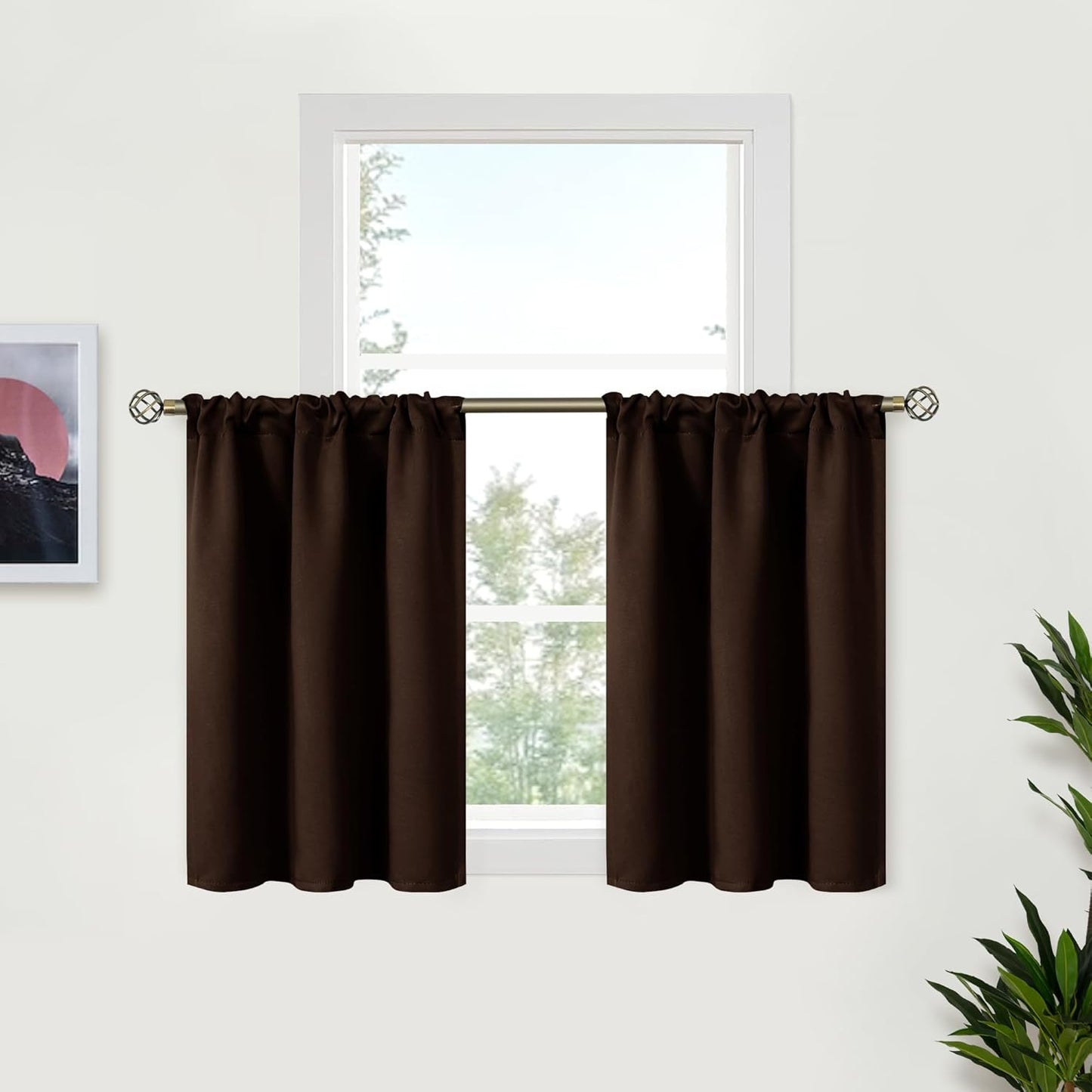 BGment Brown Kitchen Curtains 36 INES Long for Window Over Sink - Chocolate Cafe Window Drapes with Rod Pocket Blackout Blinds for Rv Bathroom, 34 x 36 Inch, 2 Panels