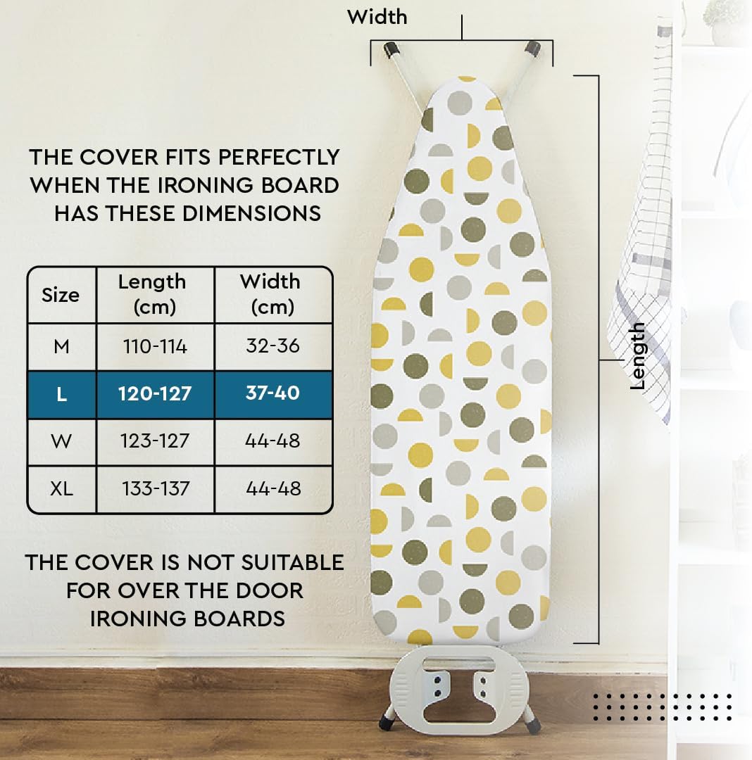 Encasa XO Ironing Board Cover and Pad 54"x15" - Thick 3mm Felt Padding, Drawstring Tightening & Lock, Easy Fit, Scorch & Stain Resistant, Fits Standard Large Ironing Board - Grey Tiles