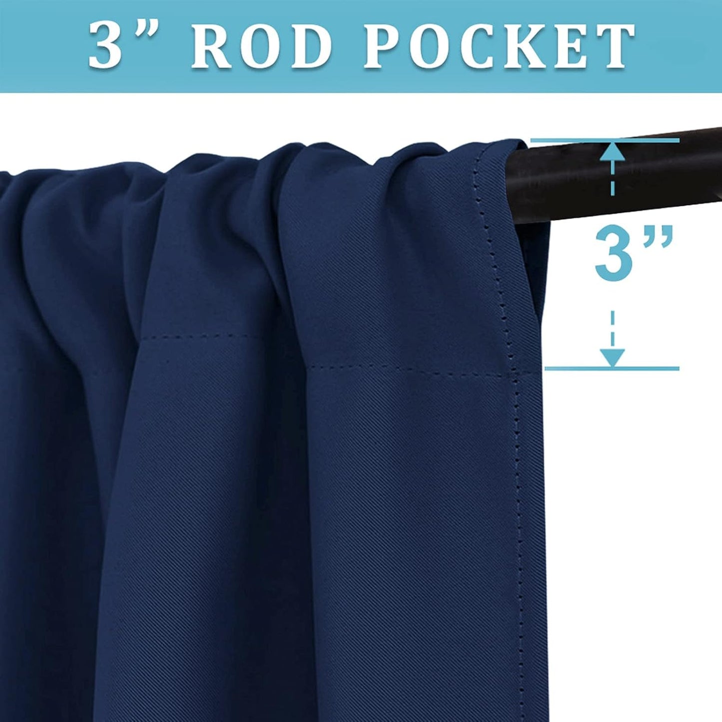 RYB HOME Curtains for Bedroom 72 inches Long, Blackout Thermal Insulating Window Treatment Drapes for Living Room Bathroom Basement Laundry Classroom, W 34 x L 72, Navy Blue, 2 Panels