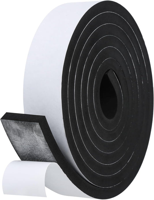 Weather Stripping Door Seal Strip- 2 Inch X 1/2 Inch X 10Feet, Strong Adhesive, Lightproof, Soundproof, Weatherproof Foam Tape Insulation for Sliding Door, Front Door Frame, Windows- Black