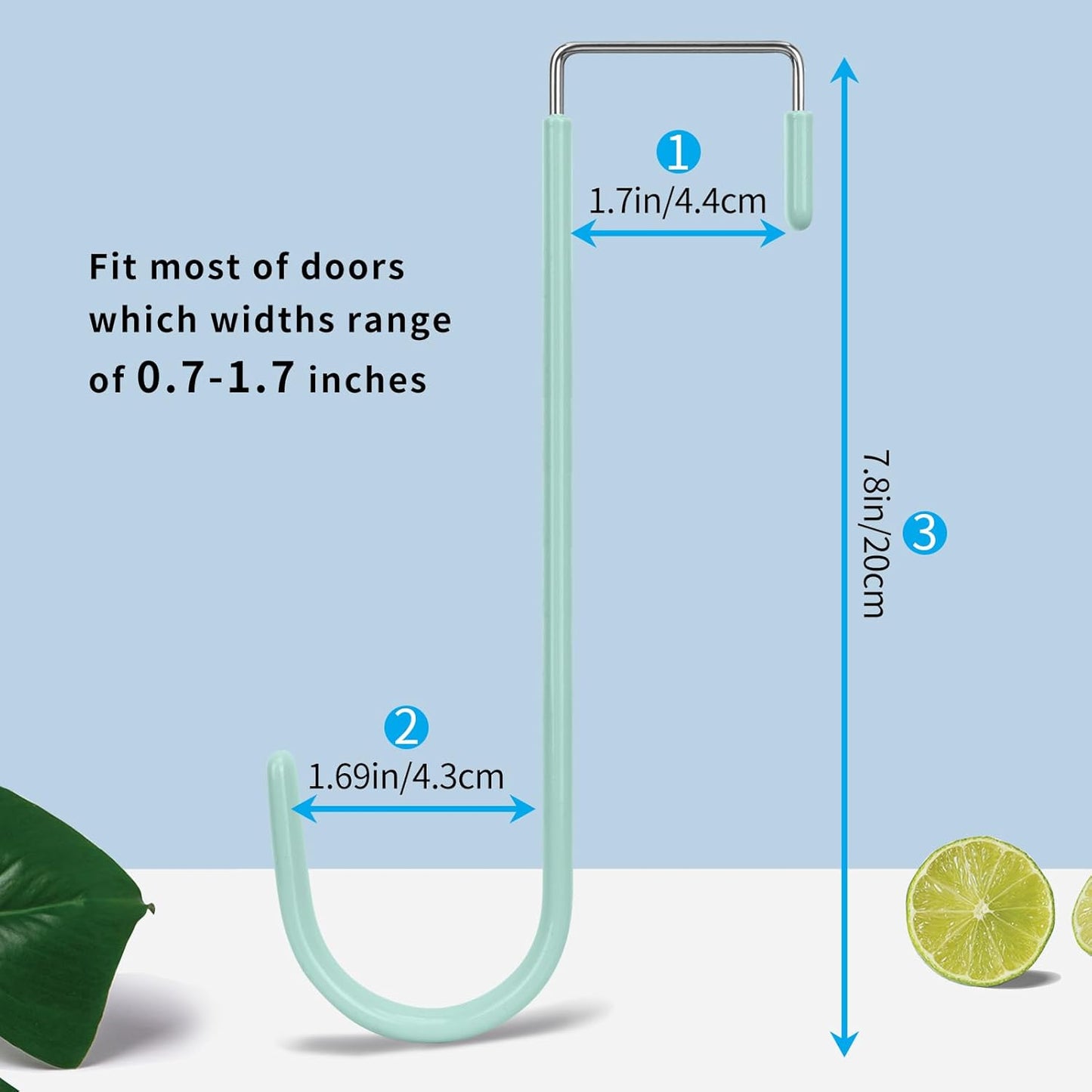 FYY Over The Door Hooks, 4 Pack Upgraded Long Door Hangers Hooks with Rubber Prevent Scratches Heavy Duty Organizer Hooks for Hanging Clothes, Towels, Hats, Coats, Bags LightGreen