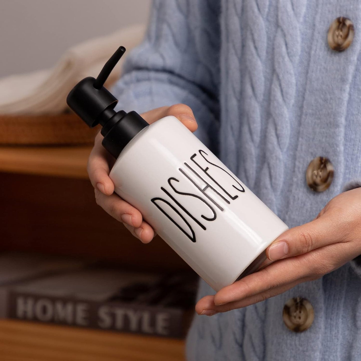 FE Dish Soap Dispenser for Kitchen, 10oz Ceramic Soap Dispenserr for Bathroom with Plastic Pump(Dishes)