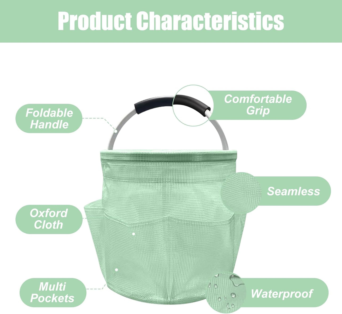 Qivine 17L Cleaning Caddy with Handle, Cleaning Supply Caddy Foldable Tool Bag Cleaning Products Organizers Portable Cleaning Bucket Organiser for Storing Towels (Clear Green)