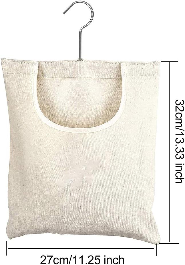 JIANWEI Canvas Clothespin Bag, Clothes Pins Bag Holder, Laundry Clothes Pin Storage Organizer with Hook, Portable Hanging Storage Organizer For Home Balcony Travel(Beige)