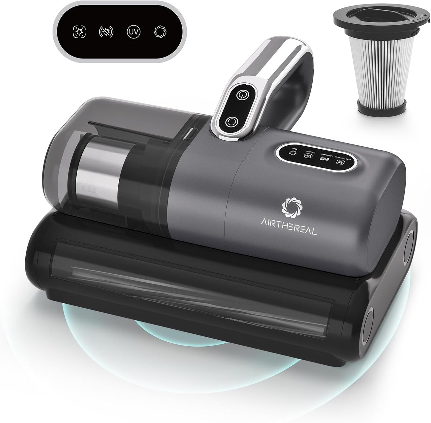 AIRTHEREAL M1 Mattress Vacuum Cleaner, 6 in 1 Bed Vacuum with High-Frequency Vibration - 80,000 RPM Dual Brushroll Rotation, UV-C Light, 14Kpa Suction, Dust Sensor, Ultrasonic and Heating Tech