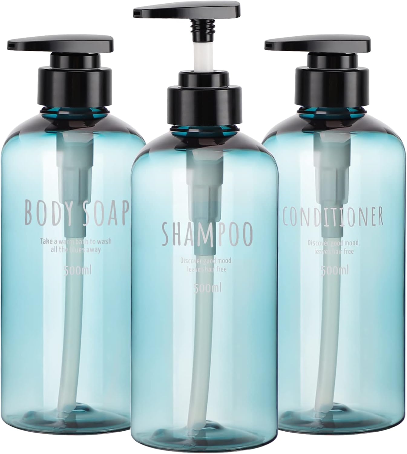 Segbeauty Shampoo Bottles with Pump, 16oz Empty Refillable Shower Bottle, 3 Pack 500ml Plastic Reusable Squeeze Lotion Dispenser for Shampoo and Conditioner Body Wash Liquid Soap Gel Bathroom Hotel