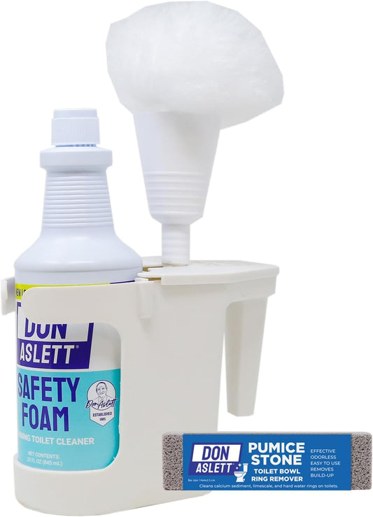 Don Aslett's Complete Toilet Cleaning Set | Includes 32 oz Toilet Cleaner, Convenient Cleaning Caddy, Johnny Mop Toilet Brush, and Pumice Stone for Tough Stains