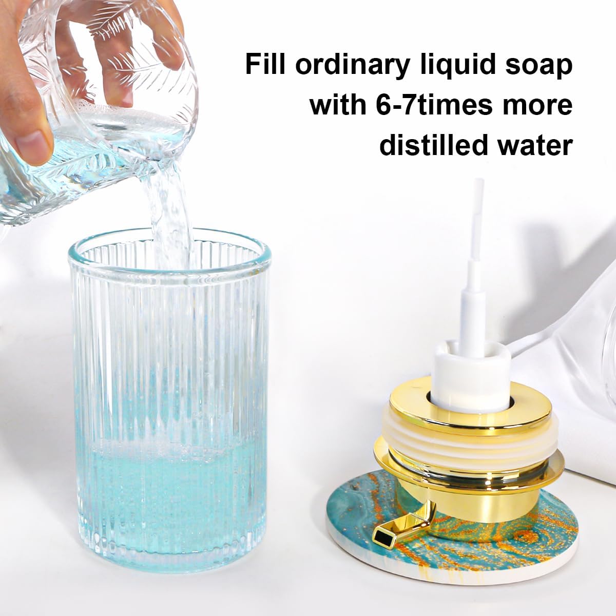 Clear Foaming Soap Dispenser, 12 Oz Glass Foaming Hand Soap Dispenser with Gold Pump, Bathroom Refillable Liquid Lotion Container Pump Ribbed Bottle for Kitchen Bathroom Decor, 1pc