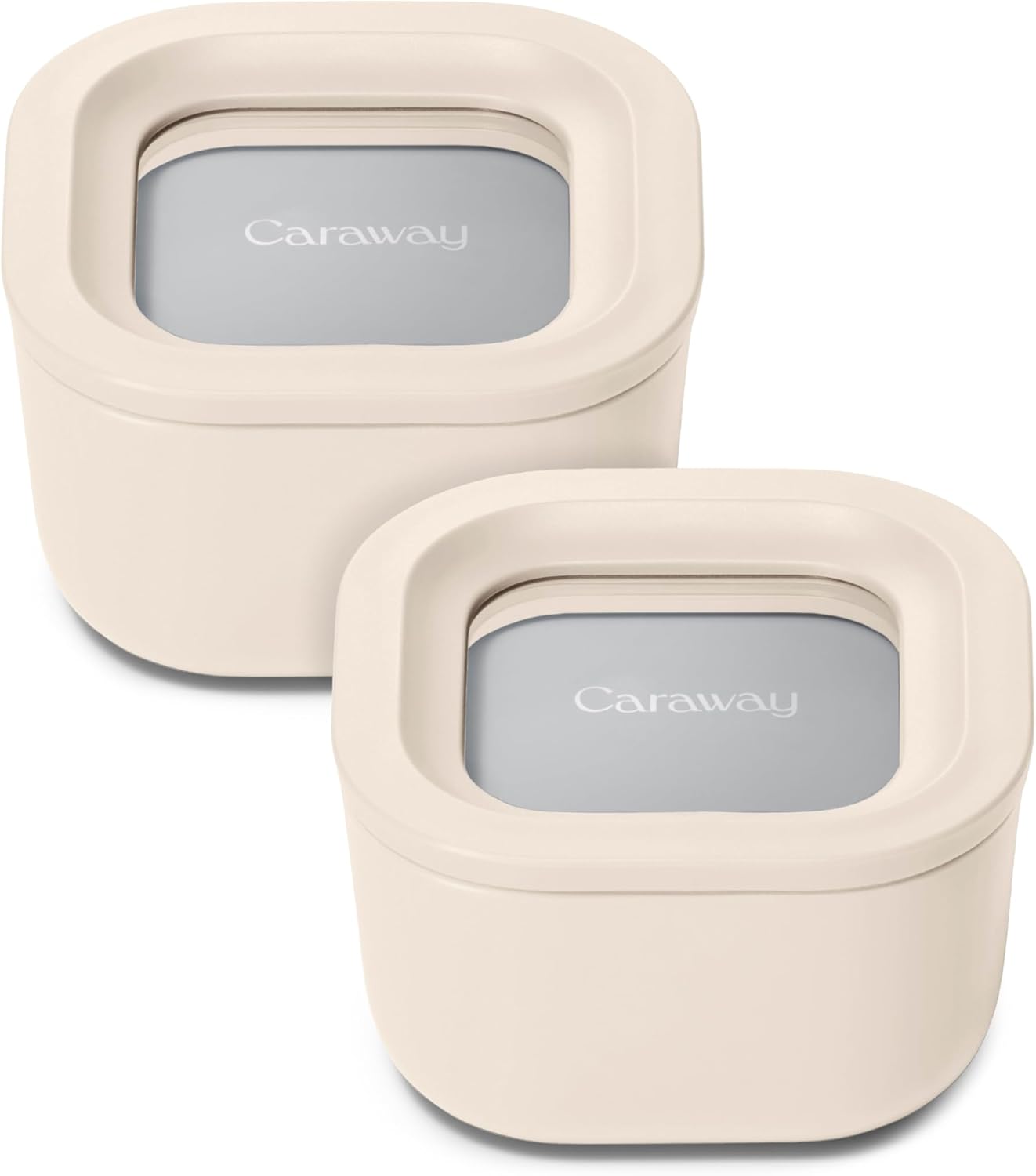 Caraway 2pc Glass Food Storage Set - 1.75 Cup Food Containers (2) - Non-Toxic Ceramic-Coated Glass - Air Release Technology - Compact & Stackable Design - Cream