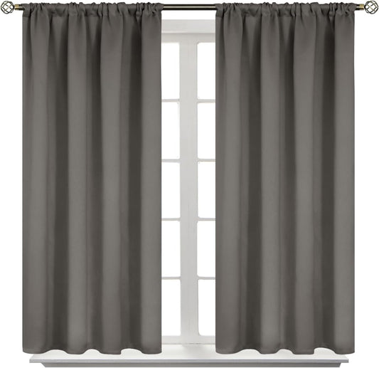 BGment Short Blackout Curtains 40 Inches Length - Rod Pocket Thermal Insulated Room Darkening Window Drapes for Kitchen Bedroom Bathroom, Grey, 2 Panels, 42 x 40 Inch
