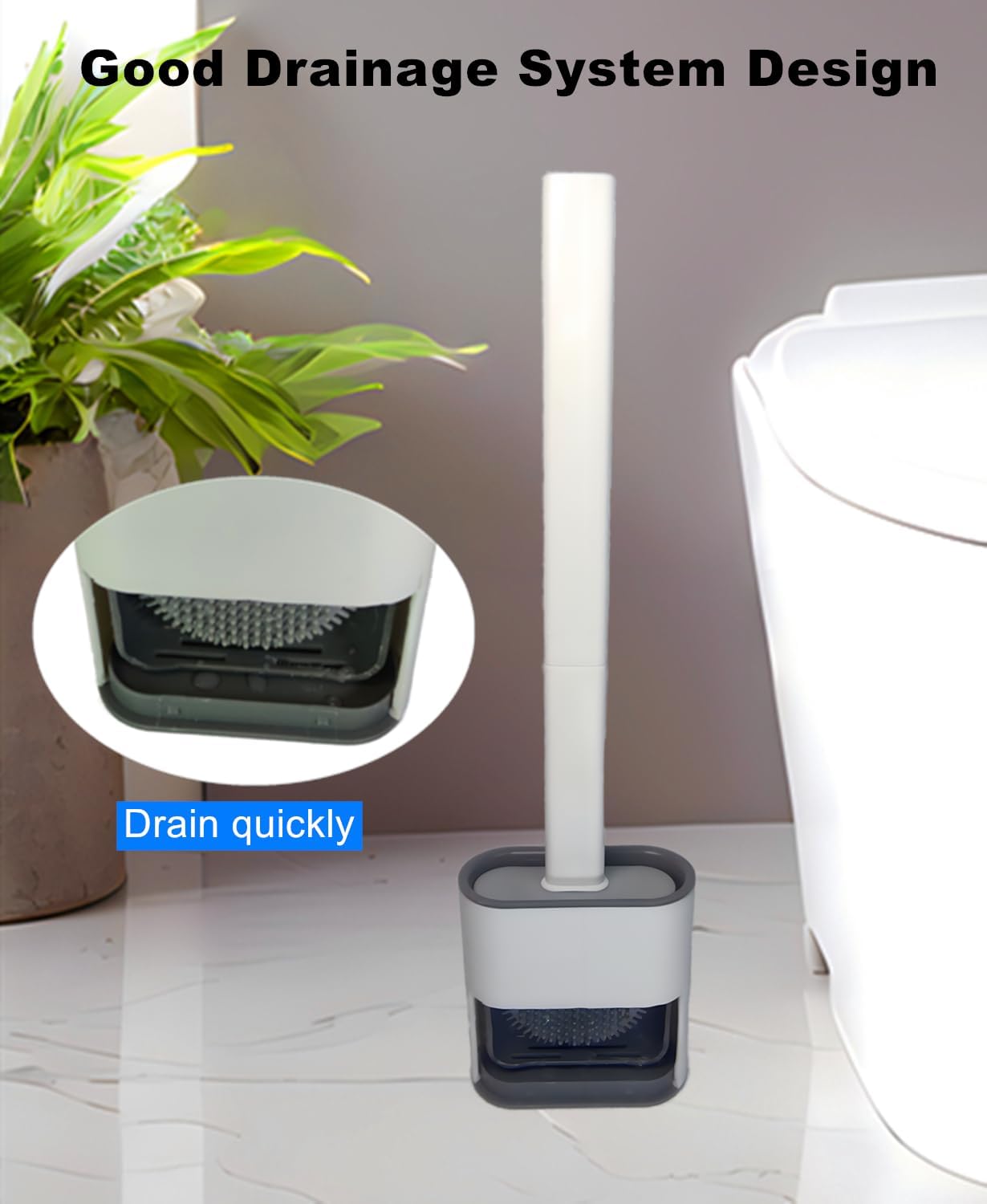 Toilet Brush with Holder Silicone Toilet Brush and Cleaning Brush for Household Bathroom Toliet Brush Set (White,Black)