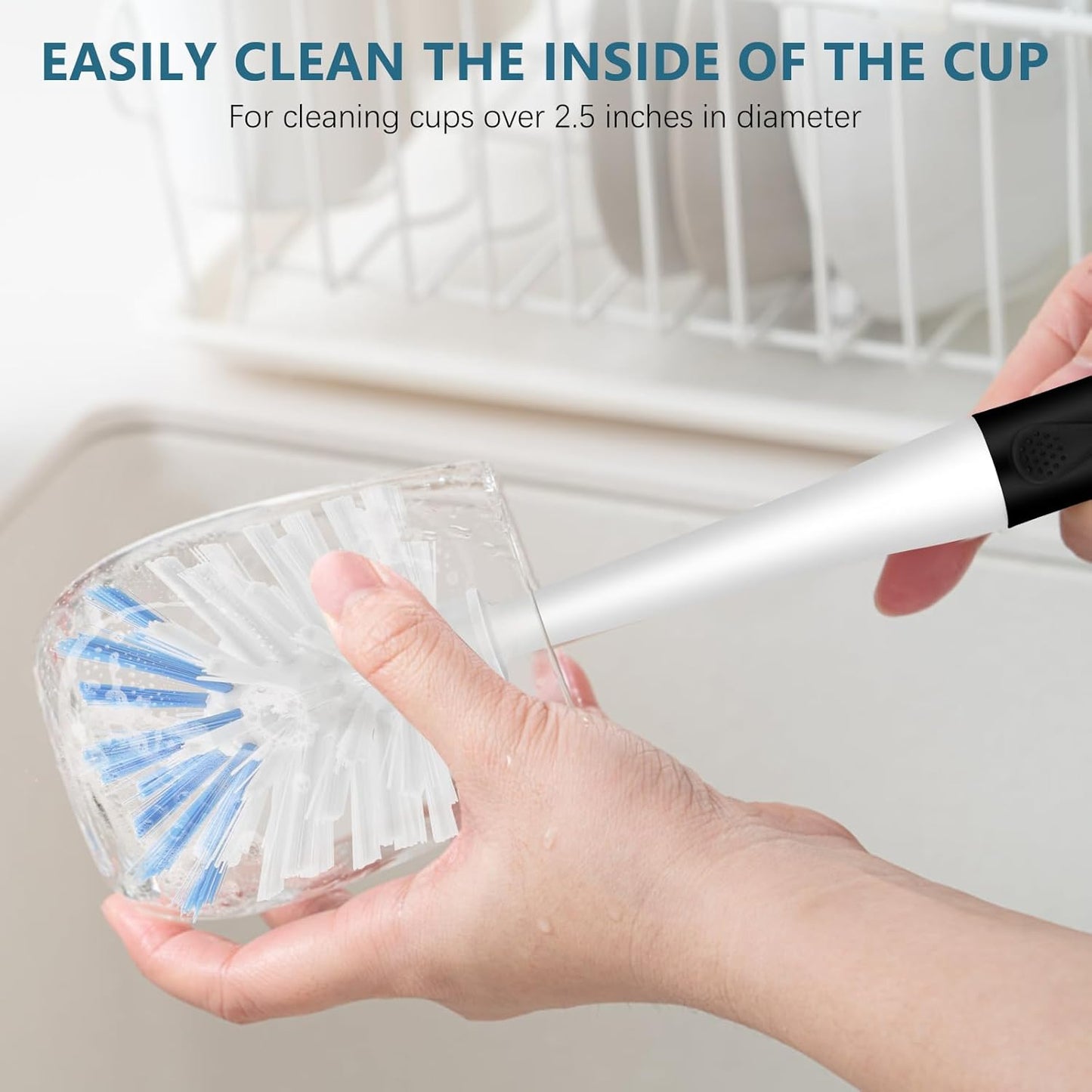 SetSail Dish Brush Set of 3 with Bottle Brush, Dish Scrub Brush with Long Handle Deep Cleaning Handle Brush with Scraper Tip for Kitchen Sink Dishes Bottle Cup Pot and Pans Tile Lines, Black Blue