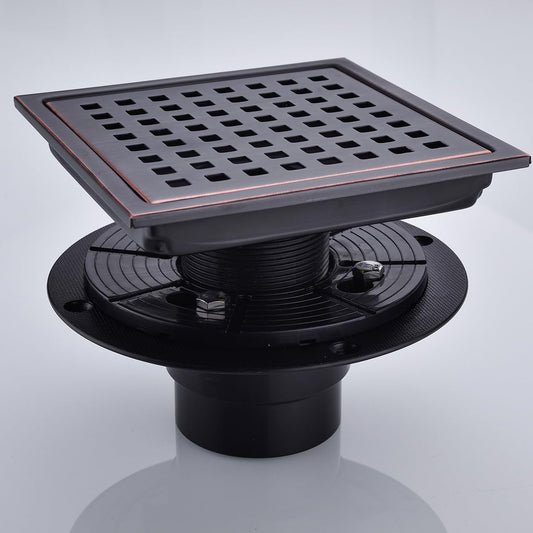 RANDOM 6 Inch Square Shower Floor Drain with Oil Rubbed Bronze Removable Quadrato Pattern Grate, PVC Shower Drain Base Flange,Include Hair Strainer,SUS 304 Stainless Steel