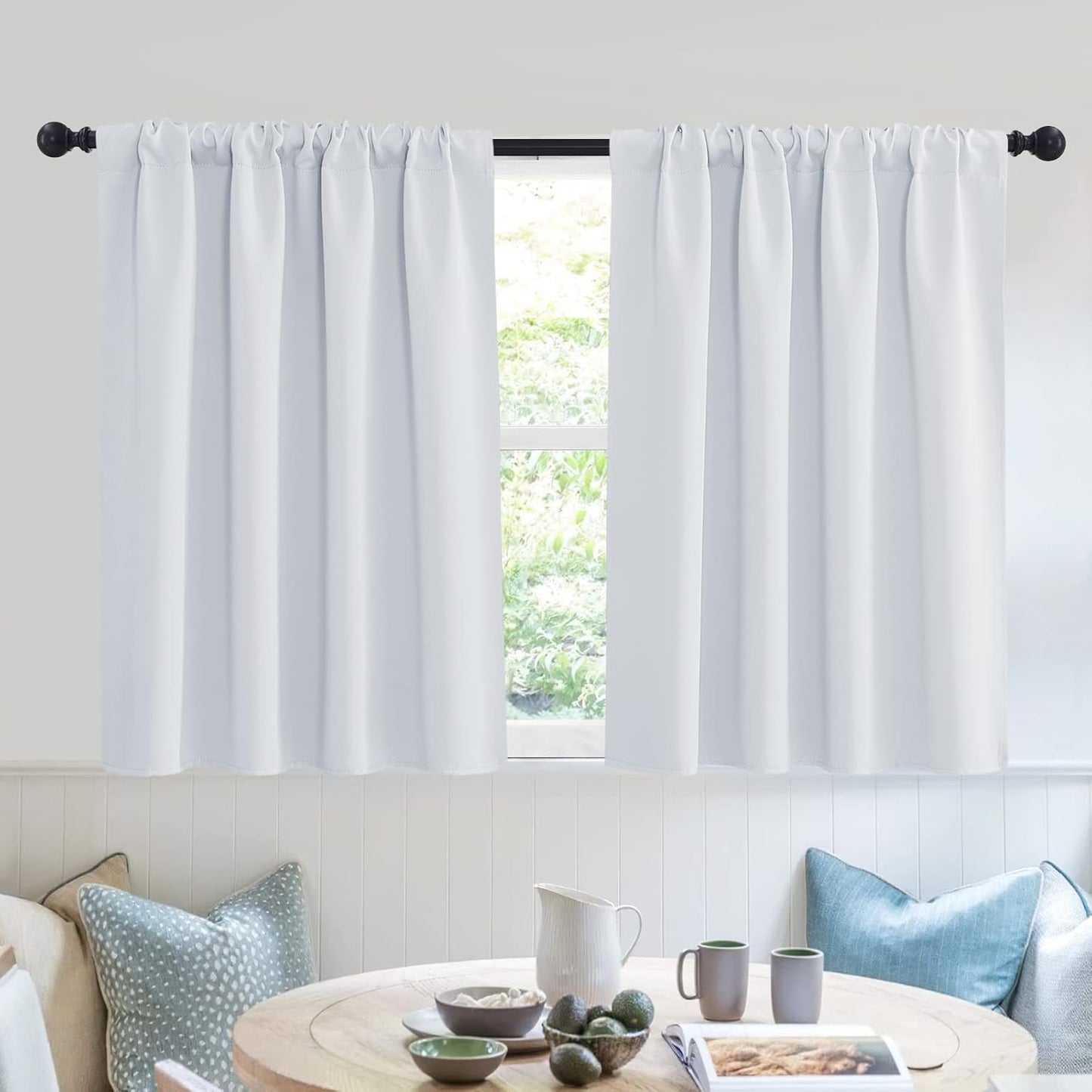 RYB HOME Curtains for Bedroom 63 inches Long, Blackout Thermal Insulating Window Treatment Drapes for Living Room Bathroom Basement Laundry Classroom, W 34 x L 63, Greyish White, 2 Panels