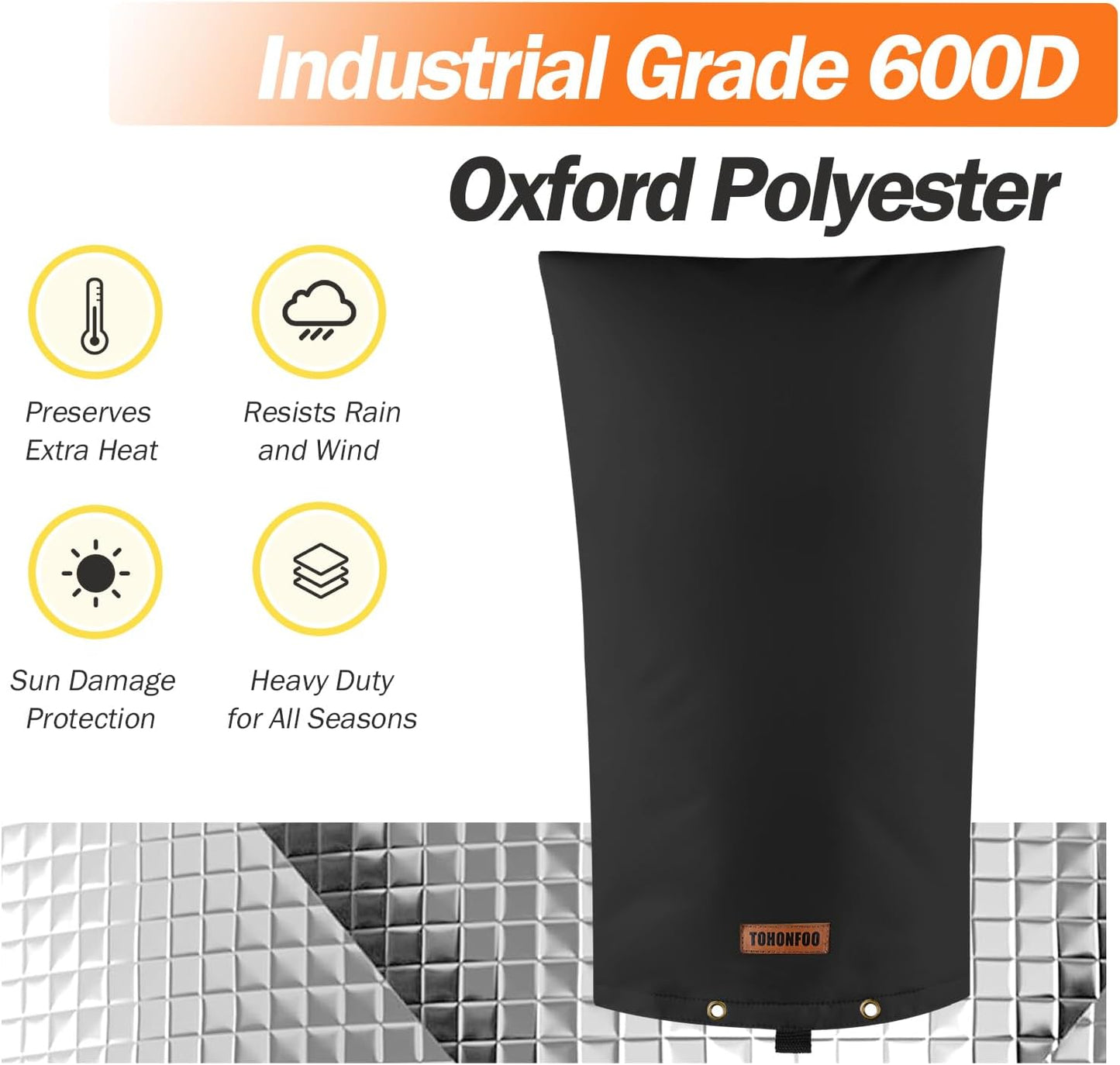 TOHONFOO Backflow Preventer Pipe Insulation Cover (5°F) - Irrigation Sprinkler Valve Insulated Pouch - Water Well Pump Cover - Sturdy 5 Layers for Winter Freeze Protection, 14" W x 26" H, Black