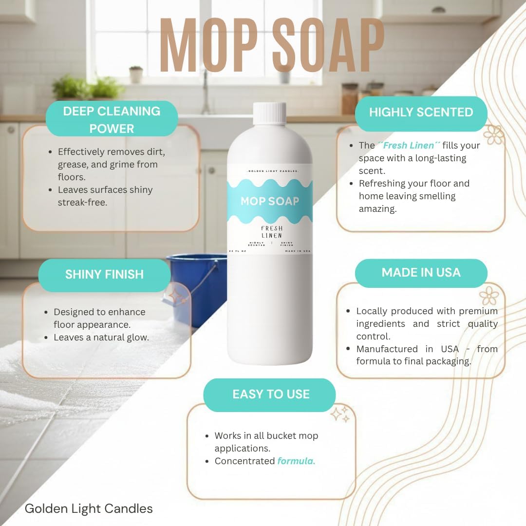 Mop Soap – Highly Scented Luxury Floor Cleaner Concentrate – Fresh Linen Scent, Leaves Floors Shiny Without Any Residue – Multi-Surface Floor Mopping Solution, Made in USA, 32 oz
