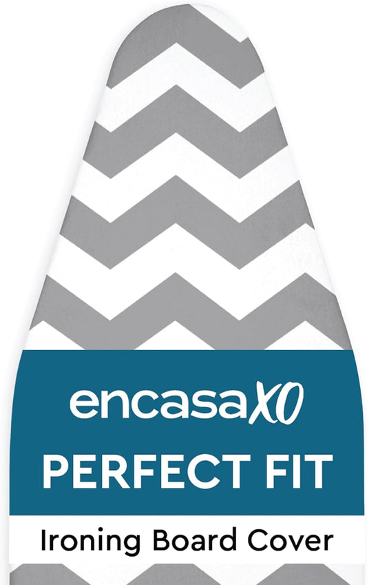 Encasa XO Ironing Board Cover and Pad 42"x14" - Thick 3mm Felt Padding, Drawstring Tightening & Lock, Easy Fit, Scorch & Stain Resistant, Fits Medium Ironing Board - Zig Zag