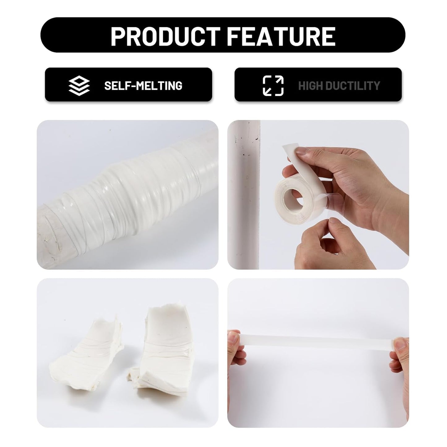 Self Fusing Silicone Tape 2 Rolls 1 in x 10' White Waterproof Rescue Tape Rubber Leak Silicone Self-amalgamating Tape for Plumbing, Sealing Pipes, Hose Repair, Outdoor Coax and Tool Fixation